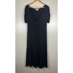Boden Black V-Neck Ruched Empire Waist Midi Dress‎ Short Sleeve US 10R D0559